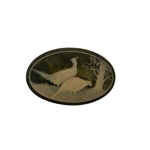 VTG Oval Incolay Soapstone Carved Lodge Den Wall Art Sculpture Hunting Nature